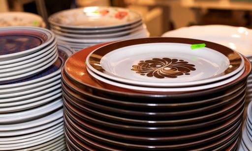 Diverse tallerken som selges i gjenbruksbutikken